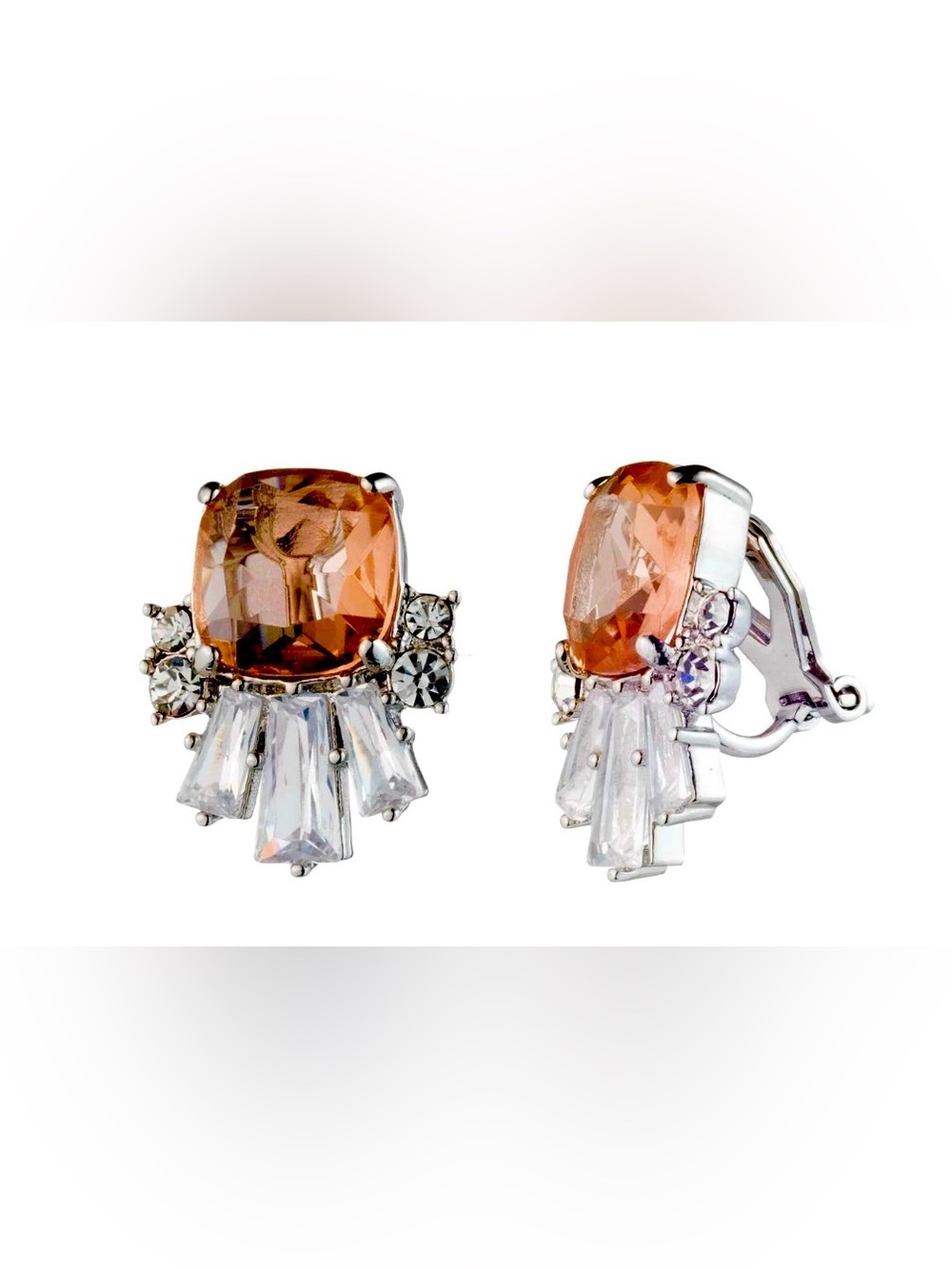 NWT [Carolee] Cluster Burst Silver Amber/Clear Crystal Clip-On Stud Earrings